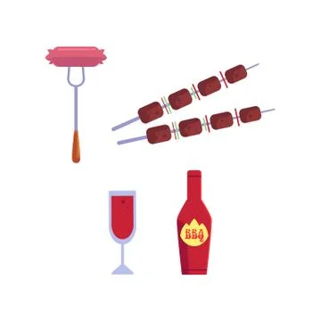 Vector flat barbecue, bbq grill symbols set. Illustrazione stock