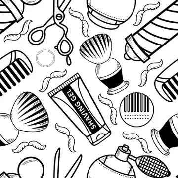 Vector flat barber shop tool icon seamless pattern Stock Illustration