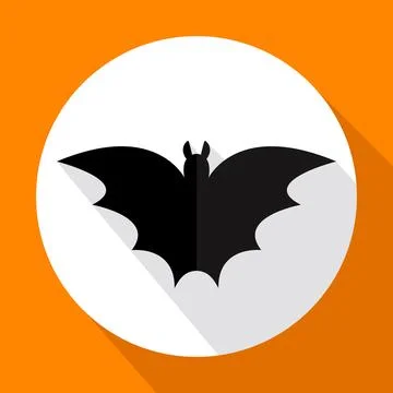 Vector flat bat icon with long shadow. Stock Illustration