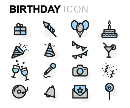 Vector flat birthday icons set Stock Illustration