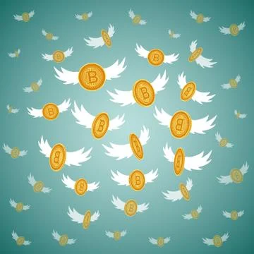 Vector flat bitcoin golden coins flying Illustrazione stock