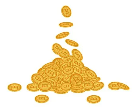Vector flat bitcoin golden coins falling set. 库存插图