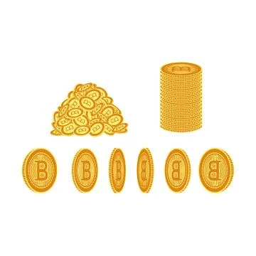 Vector flat bitcoin golden coins set icon 库存插图