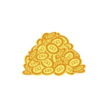 Vector flat bitcoin golden coins pile heap Illustrazione stock