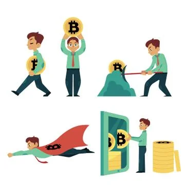 Vector flat bitcoin mining businessman concept Illustrazione stock