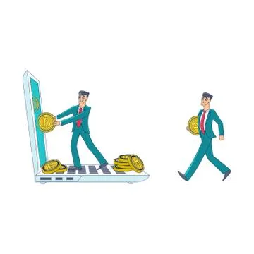 Vector flat bitcoin mining businessman concept Illustrazione stock