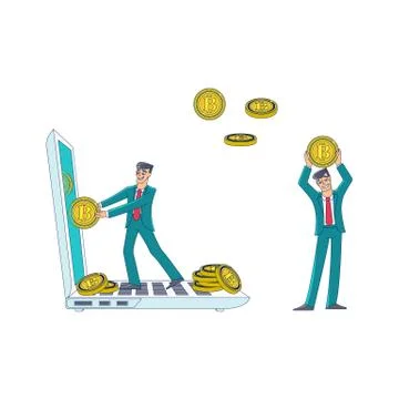 Vector flat bitcoin mining businessman concept set 库存插图