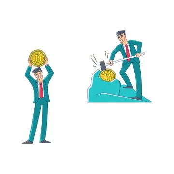 Vector flat bitcoin mining businessman concept set Illustrazione stock