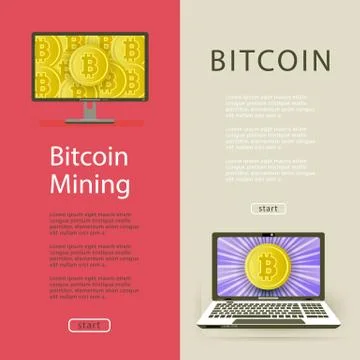 Vector flat bitcoin mining posters set 库存插图