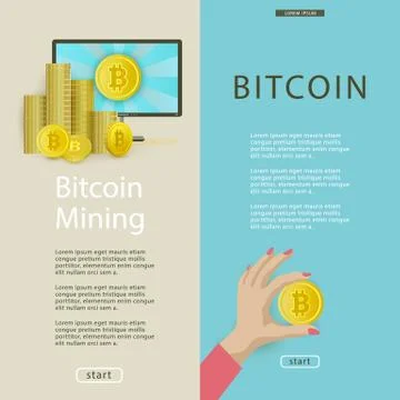 Vector flat bitcoin mining posters set Stock Illustration