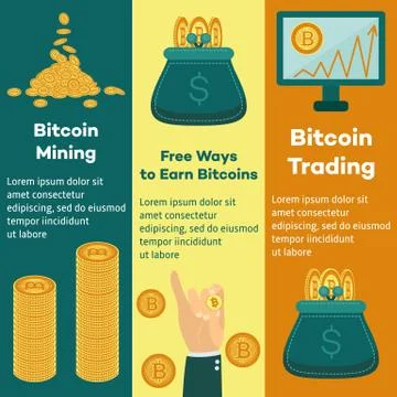 Vector flat bitcoin mining, trading posters set Illustrazione stock