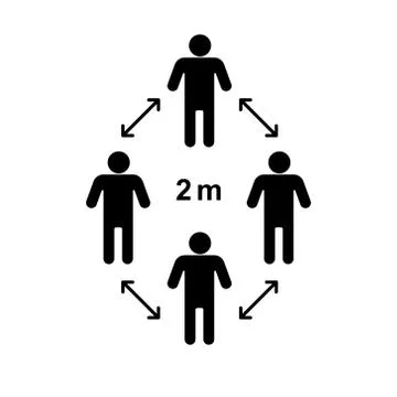 Vector flat black 2 meter pandemic social distance Stock Illustration