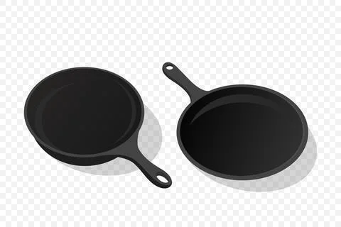 Vector Flat Black Frying Pan Icon Set Isolated. Front, Top View Stock Illustration