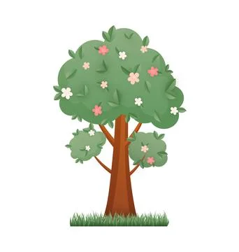 Vector flat blooming flower tree. Vector illustration Stockillustratie