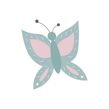 Vector flat blue and pink butterfly icon. Funny woodland, forest or garden in Stock Illustration