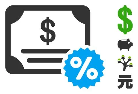 Vector Flat Bond Coupon Icon with Bonus Icons Illustrazione stock