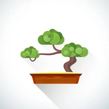 Vector flat bonsai illustration icon. Stock Illustration
