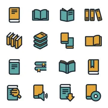 Vector flat book icons set Stock Illustration