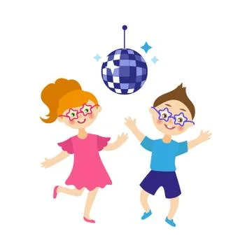 Vector flat boy and girl dancing at party Illustrazione stock