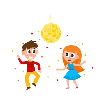 Vector flat boy and girl dancing at party Illustrazione stock