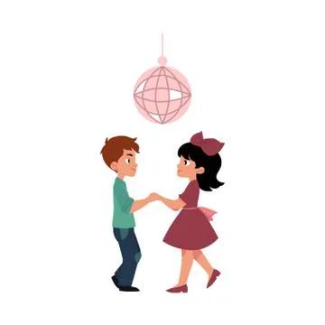Vector flat boy and girl dancing at party Illustrazione stock