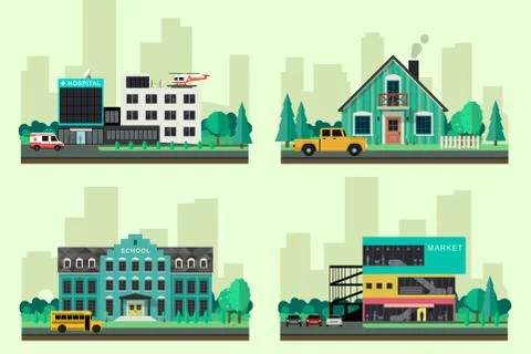 Vector flat buildings. Stock Illustration