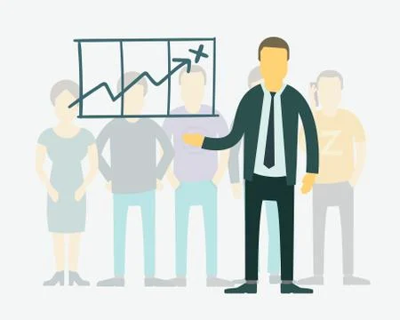 Vector flat businessman presentation of achievements Stock Illustration
