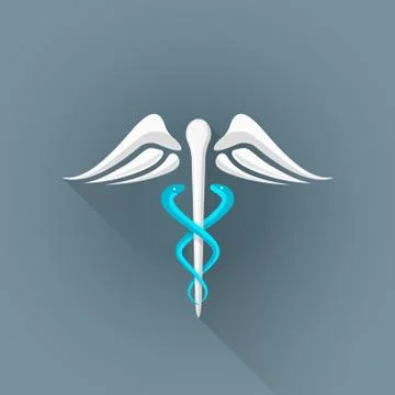 Vector flat caduceus medicine symbol illustration icon. Stock Illustration