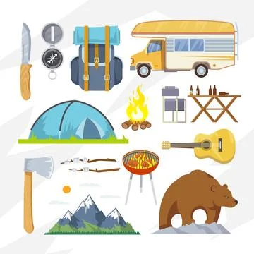 Vector flat camping icons Stock Illustration