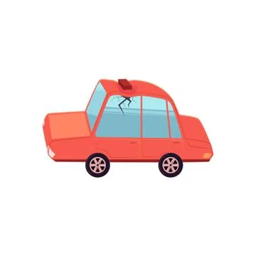 Vector flat car with brick fallen, roof dented Stock Illustration