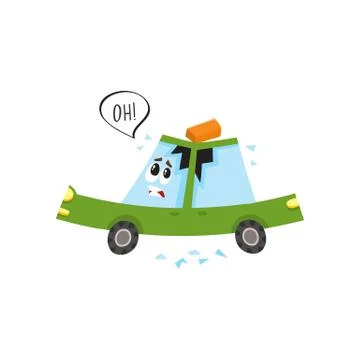 Vector flat car with brick fallen, roof dented Stock Illustration