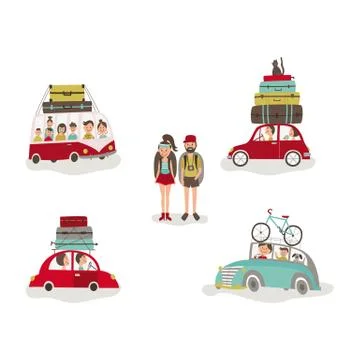 Vector flat car road travelling elements set Illustrazione stock