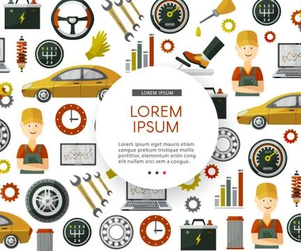 Vector flat car service icons pattern poster Illustrazione stock