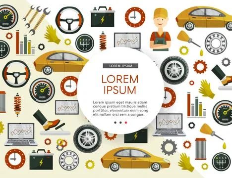 Vector flat car service icons pattern poster Stock Illustration
