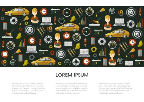 Vector flat car service icons pattern poster Stock Illustration