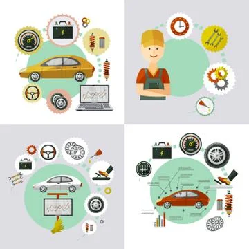 Vector flat car service infographic poster set イラスト素材