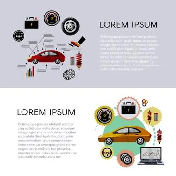 Vector flat car service infographic poster set Stock Illustration