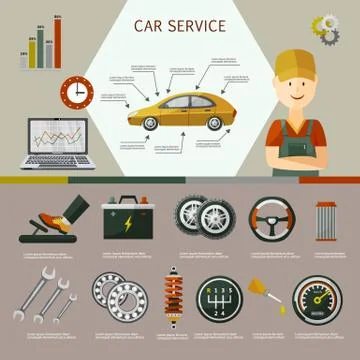 Vector flat car service infographic poster set Stock Illustration