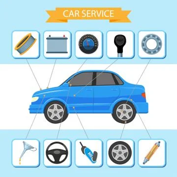 Vector flat car service inforgaphic icons set イラスト素材