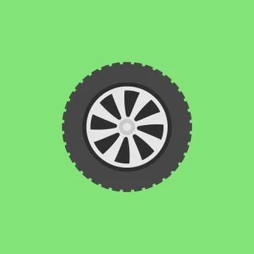 Vector flat car wheel icon on green background Stock Illustration