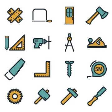 Vector flat carpentry icons set Stock Illustration