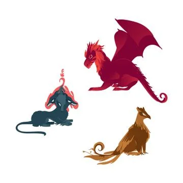 Vector flat cartoom myhical animals set 스톡 일러스트