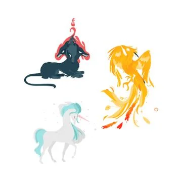 Vector flat cartoom myhical animals set Stock Illustration