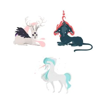 Vector flat cartoom myhical animals set イラスト素材
