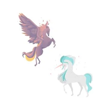 Vector flat cartoom myhical animals set 스톡 일러스트