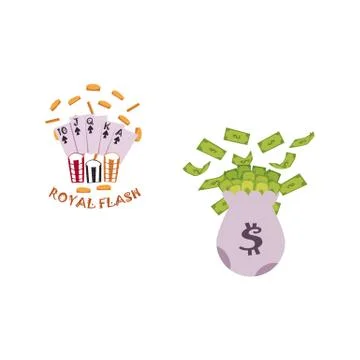 Vector flat cartoon big bag with dollar cash イラスト素材