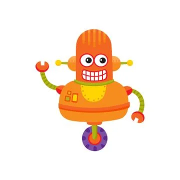 Vector flat cartoon big funny male robot isolated Stock Illustration