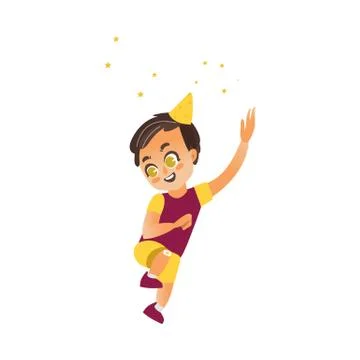 Vector flat cartoon boy kid dancing isolated Illustrazione stock