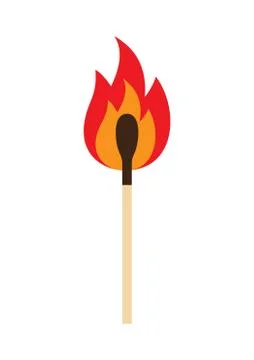 Vector flat cartoon burning fire match Stock Illustration