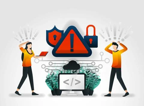 Vector flat cartoon character. developer detect hacking of database on the st Stock Illustration